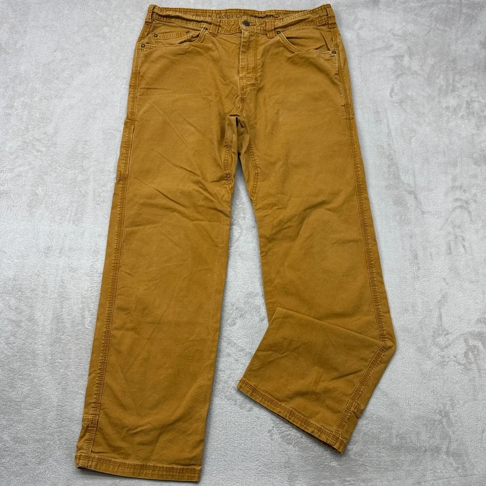 prAna Bronson Pant Mens 36x32 Brown Stretch Canvas Carpenter Organic Cotton